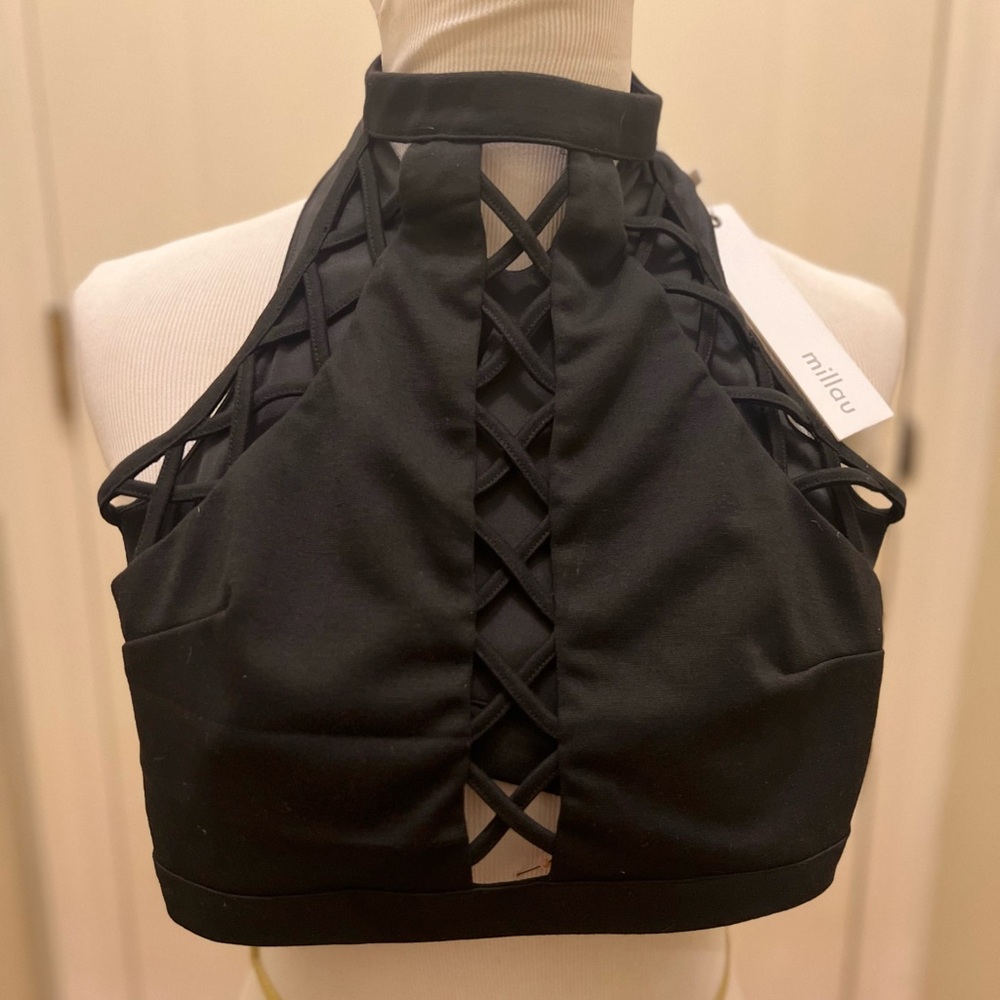 NWT Millau Black Lattice Crop Top